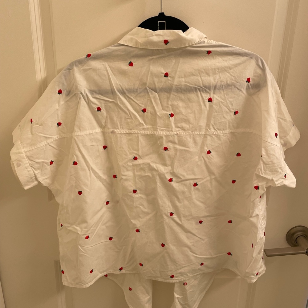 Madewell White Button Down Shirt with Embroidered Strawberries